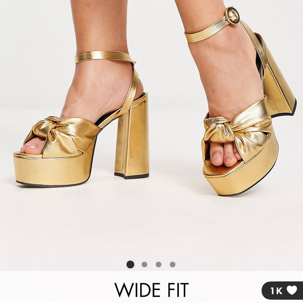 ASOS DESIGN WIDE FIT Natia Knotted Platform heeled sandals in Gold